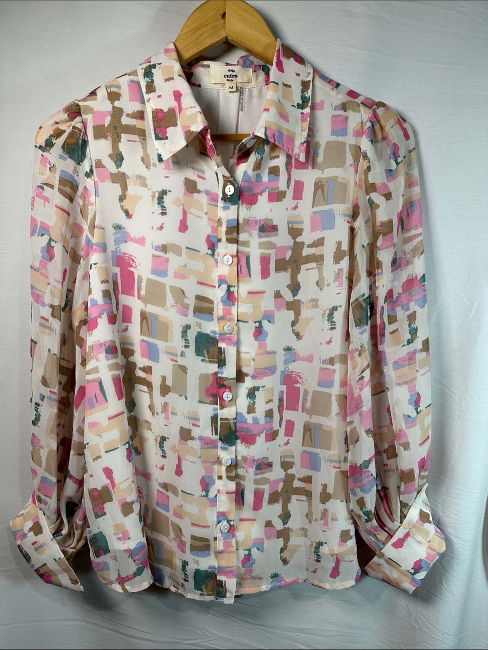 Entro Abstract Brushstroke Button-Down Shirt - Pink, Beige & Blue